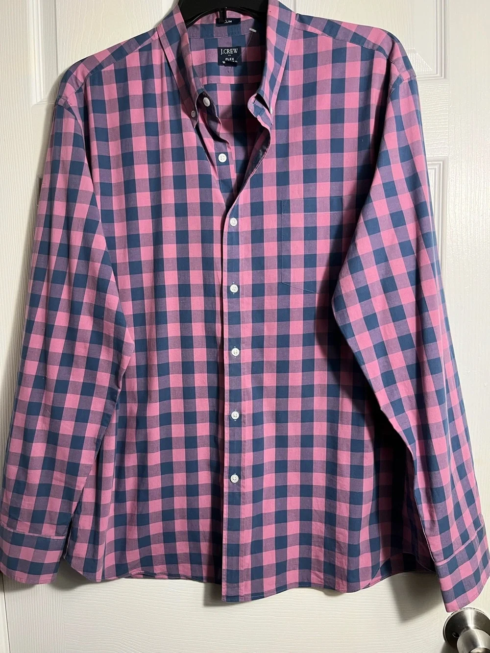 J. Crew Coral and Teal Checked Button-Up Shirt XXL